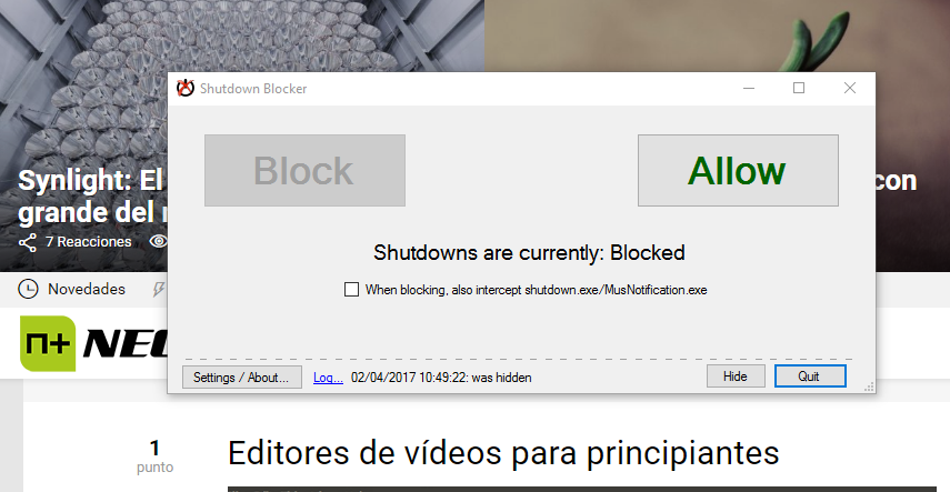 Una plataforma que bloquea el reinicio o apagado de procesos o programas