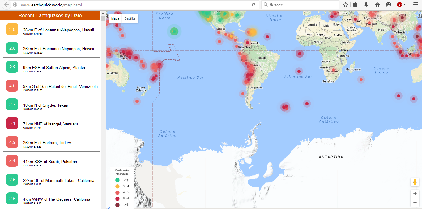 Página Web para ver terremotos