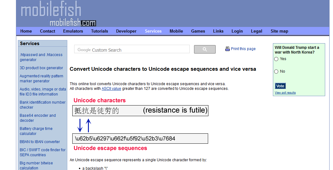 http://www.mobilefish.com/services/unicode_escape_sequence_converter/unicode_escape_sequence_converter.php