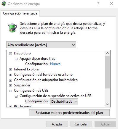 Suspensión selectiva USB