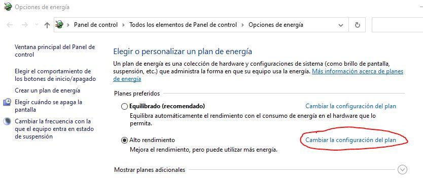 Opciones de energía